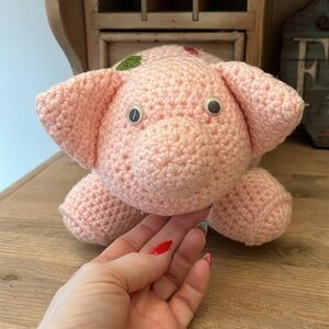 Crocheted Stuffed Pink Pig Handmade